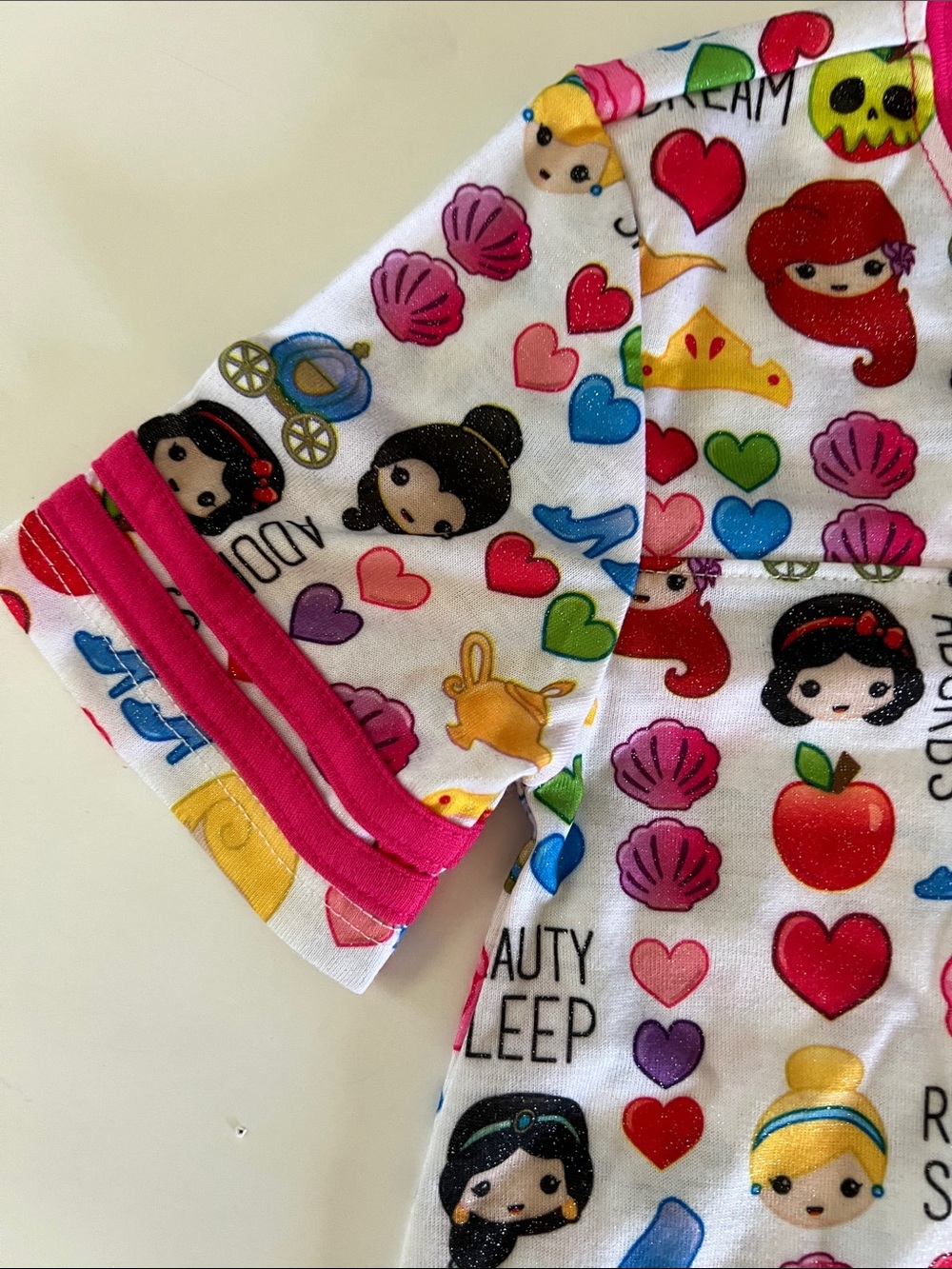 Disney Girls' White Nightgown with Multicolor Princess Emoji Print and Pink Trim - Picture 3 of 6